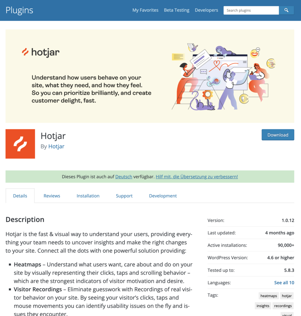 Hotjar WordPress Plugin page